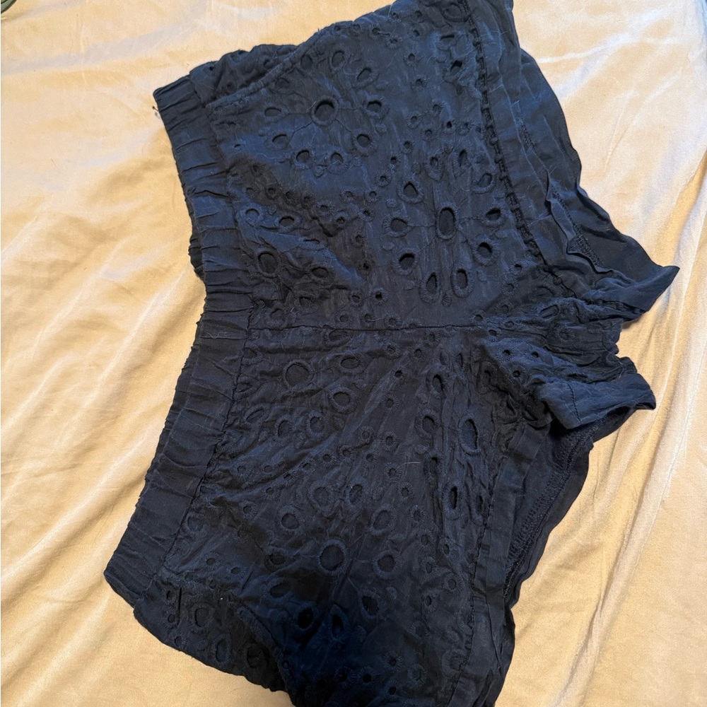 Ella Moss Black Eyelet Cotton Silk Shorts